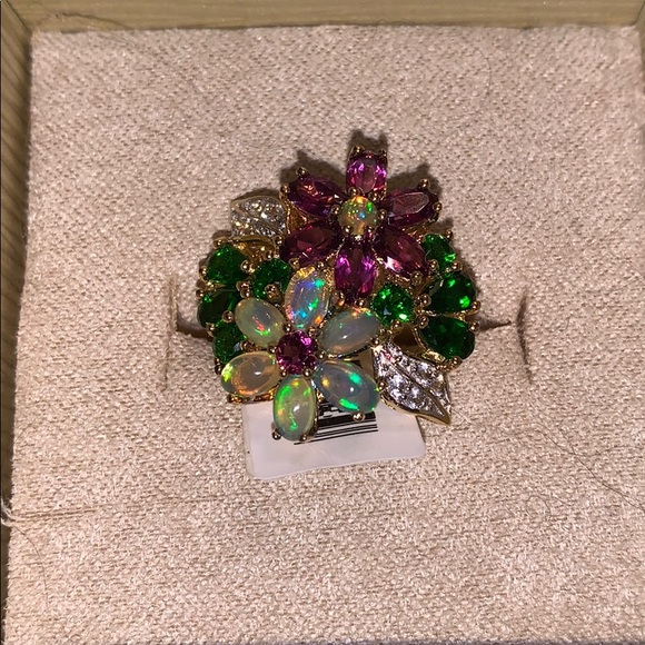 JTV Jewelry - Garnet, diopside, white topaz, 5.41ctw, SS RING, 8